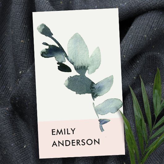 EUCALYPTUS BLUSH PINK FOLIAGE BRANCH WATERCOLOR VISITENKARTE