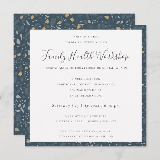 EUCALYPTUS BLUSH ROSE KRAFT NAVY WORKSHOP EREIGNIS EINLADUNG (Vorne/Hinten)