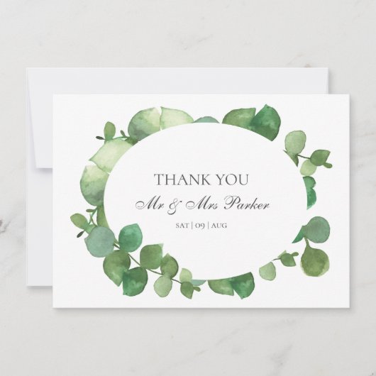 Eucalyptus Boho Greenerenerity Wedding Vielen Dank Dankeskarte (Vorderseite)