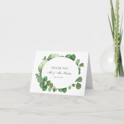 Eucalyptus Boho Greenerenerity Wedding Vielen Dank Karte (Vorderseite)