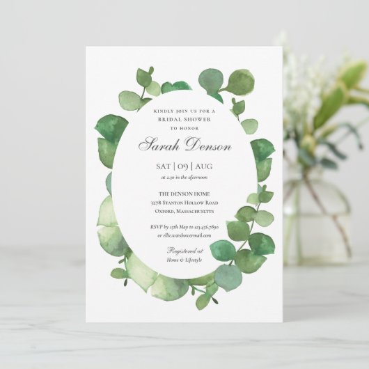Eucalyptus Boho Greenery Brautparty Einladung (Stehend Vorderseite)