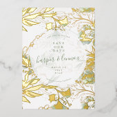 Eucalyptus Boho Moderne Pampas Gold Save the Date Folieneinladung (Vorderseite)