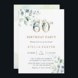 Eucalyptus Botanical 60. Geburtstagsparty Einladung<br><div class="desc">Diese 60. Geburtstagsfeier lädt mit gemalten Aquarelleukalyptus und grünen Blätter mit botanischen Goldzahlen ein.</div>