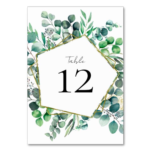 Eucalyptus Botanical Garden Greenery Wedding Tischnummer (Vorderseite)
