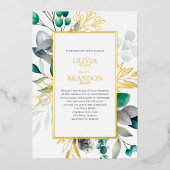 Eucalyptus Botanical Greenery Garden Wedding Gold Folieneinladung (Vorderseite)