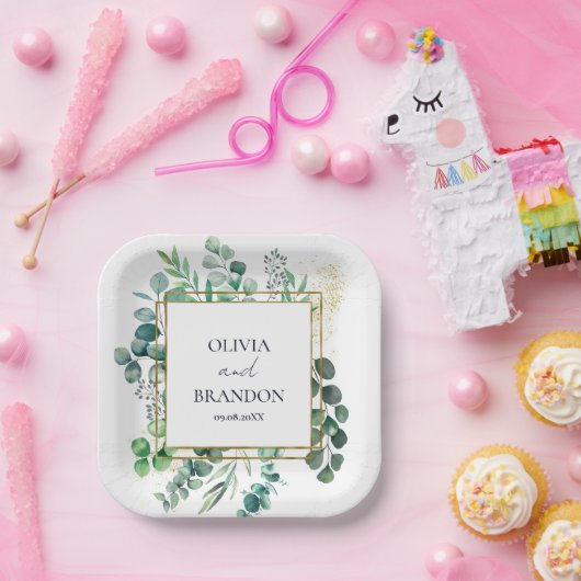 Eucalyptus Botanical Greenery Leaves Wedding Pappteller (Party)