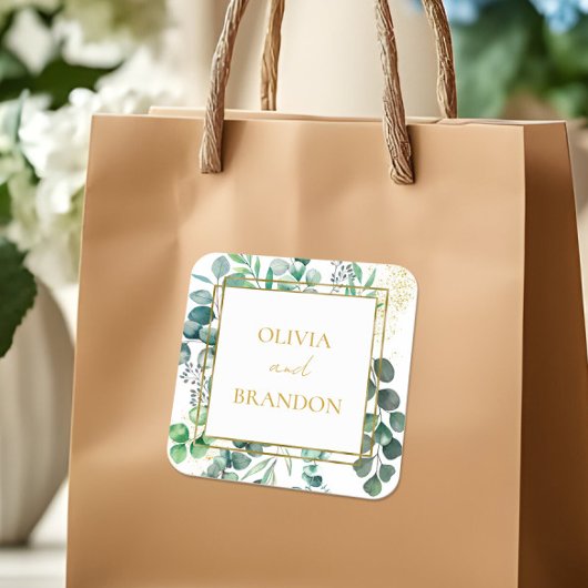 Eucalyptus Botanical Greenery Leaves Wedding Quadratischer Aufkleber