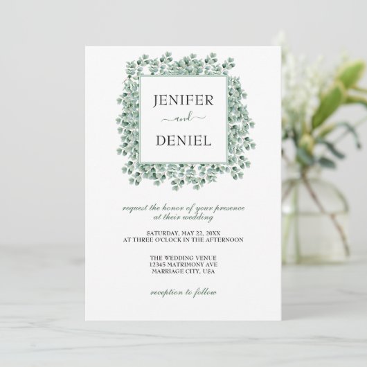 Eucalyptus Botanical Greenery Wedding Einladung (Stehend Vorderseite)