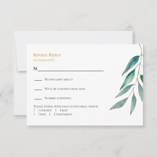 Eucalyptus Botanical Greenery Wedding Invitation, RSVP Karte (Vorderseite)