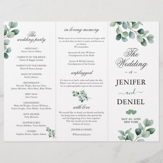 Eucalyptus Botanical Greenery  Wedding Programme (Vorderseite)