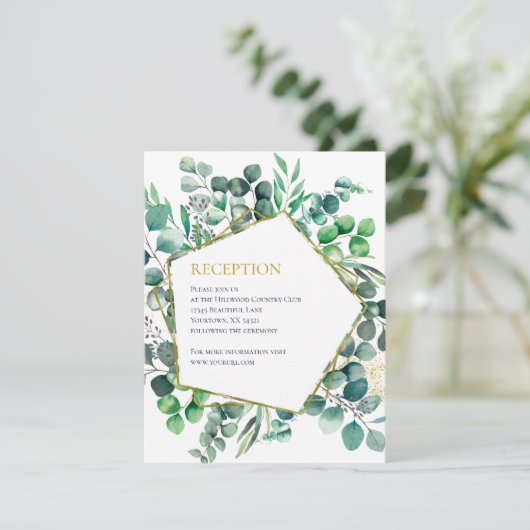 Eucalyptus Botanical Greenery Wedding Reception Begleitkarte (Stehend Vorderseite)