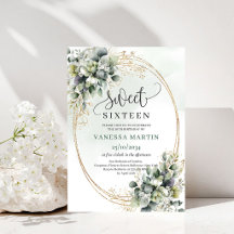 Eucalyptus Botanical Sweet 16 Grün Gold Einladung