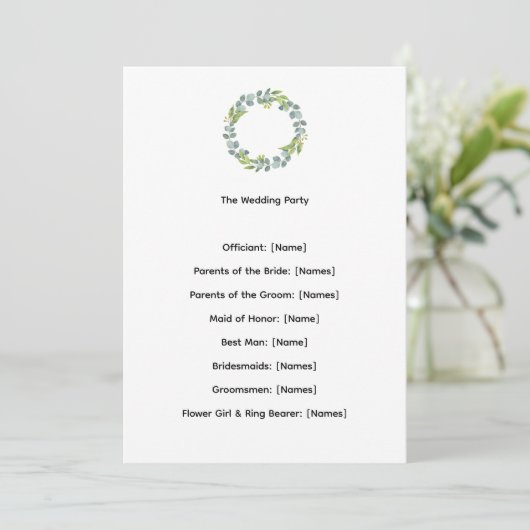 Eucalyptus Botanical Wedding Ceremony Program (Stehend Vorderseite)