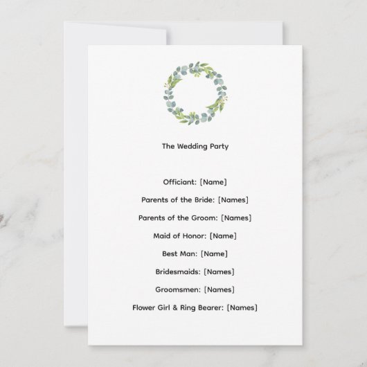 Eucalyptus Botanical Wedding Ceremony Program (Vorderseite)