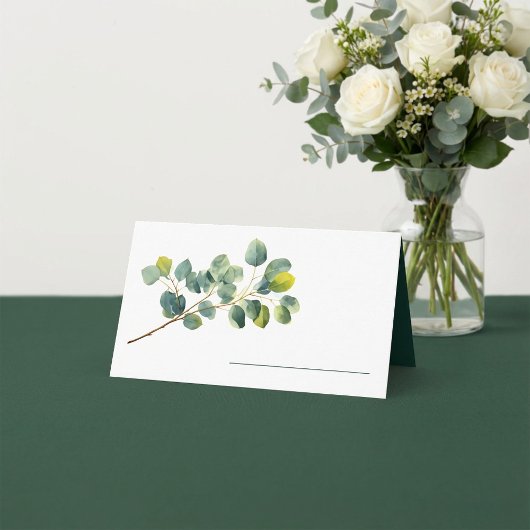Eucalyptus branch green leaves wedding name platzkarte