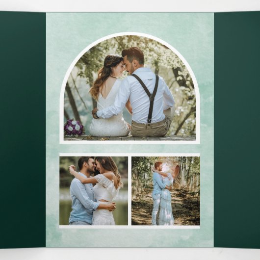 Eucalyptus Branch Photo QR Code Emerald Wedding Dreifach Gefaltete Einladung (Innenseite Mitte)