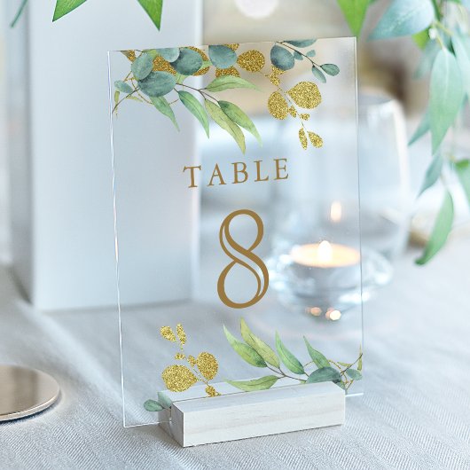 Eucalyptus Branch Wedding Acrylic Table Number Acryleinladungen