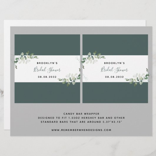 Eucalyptus Brautparty Candy Bar Wrapper (Vorne/Hinten)