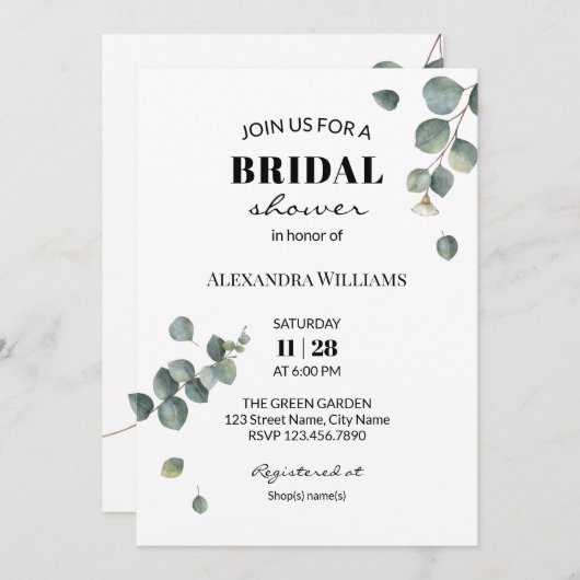 Eucalyptus-Brautparty Einladung (Vorne/Hinten)