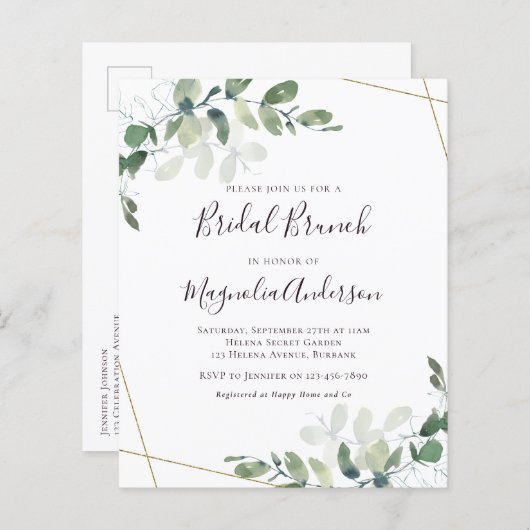 Eucalyptus Bridal Brunch Postcard Einladung (Vorne/Hinten)