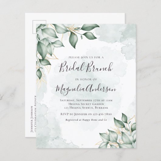 Eucalyptus Bridal Brunch Postcard Einladung (Vorne/Hinten)