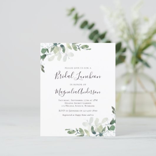 Eucalyptus Bridal Luncheon Einladung (Stehend Vorderseite)