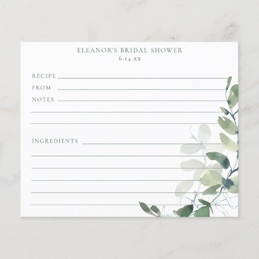 Eucalyptus Bridal Shower Recipe Cards (Vorderseite)