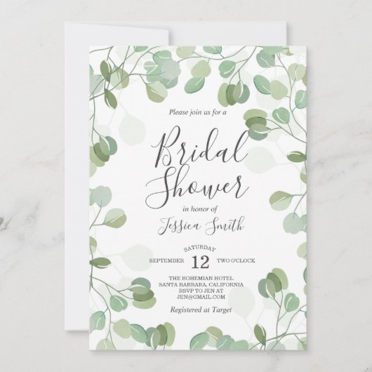 Eucalyptus Brunch Bubbly Bridal Dusche Einladung (Vorderseite)