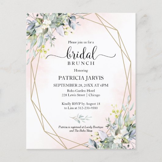 Eucalyptus Budget Bridal Brunch Einladung (Vorderseite)