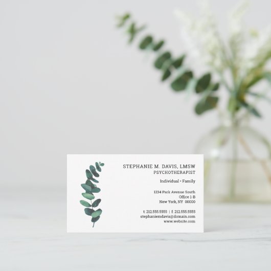 Eucalyptus Business Card für moderne Psychotherape Visitenkarte (Stehend Vorderseite)
