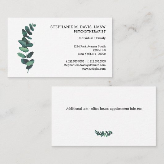 Eucalyptus Business Card für moderne Psychotherape Visitenkarte (Vorne/Hinten)