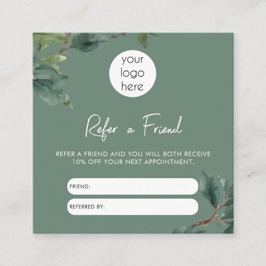 Eucalyptus Business Refer A Friend Referral Card Quadratische Visitenkarte (Vorderseite)
