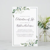 Eucalyptus Celebration of Life Einladung (Stehend Vorderseite)