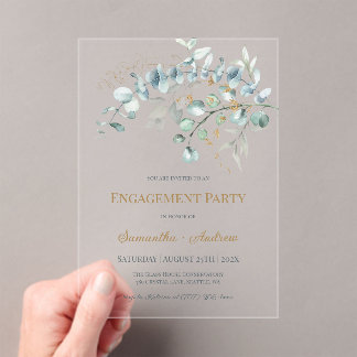 Eucalyptus Clear Acrylic Engagement Invitation Acryleinladungen