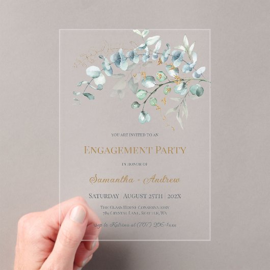 Eucalyptus Clear Acrylic Engagement Invitation Acryleinladungen (Insitu (Handheld))