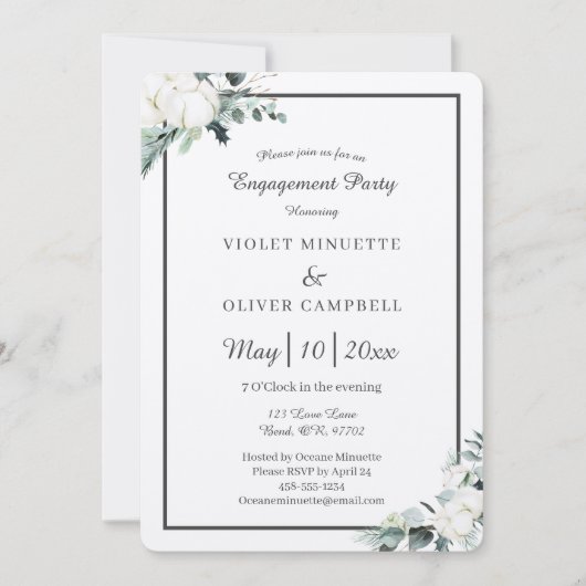 Eucalyptus Cotton | Felt Ecru /2 Engagement Party Einladung (Vorderseite)