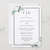 Eucalyptus Cotton | Felt Ecru Monogram Wedding Einladung (Vorderseite)