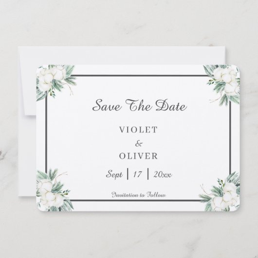 Eucalyptus Cotton | Felt Ecru Save The Date (Vorderseite)