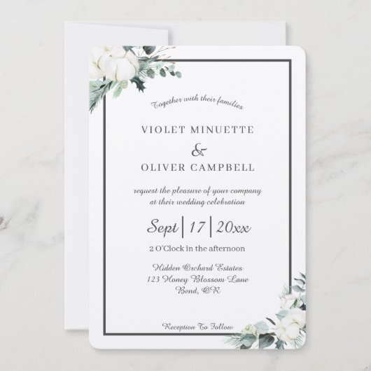 Eucalyptus Cotton | Felt Ecru v2 Wedding Einladung (Vorderseite)