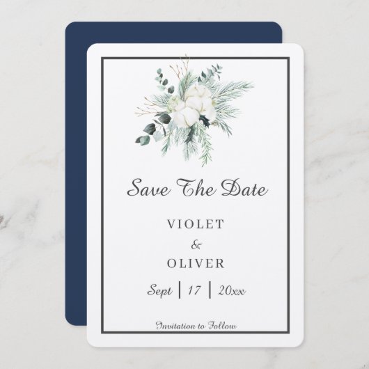 Eucalyptus Cotton | Felt Ecru Wedding Save The Date (Vorne/Hinten)