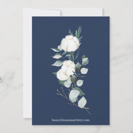 Eucalyptus Cotton | Moderne Hochzeit der Marine Save The Date (Rückseite)