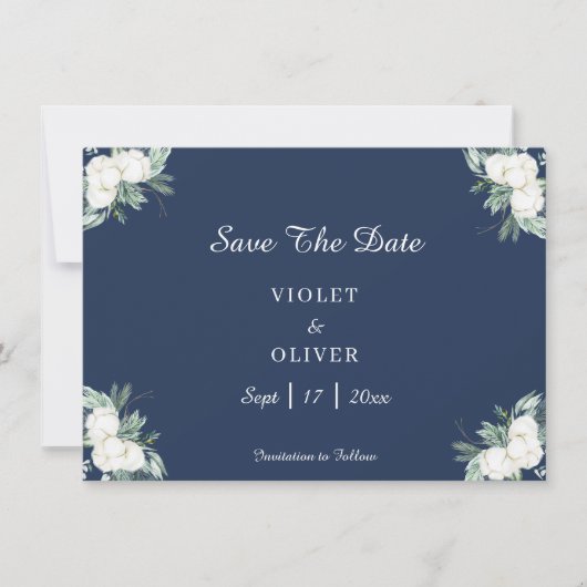 Eucalyptus Cotton | Moderne Hochzeit der Marine Save The Date (Vorderseite)