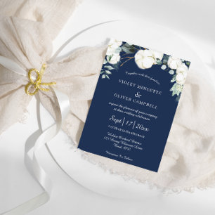 Eucalyptus Cotton Navy Modern v3 Wedding Einladung