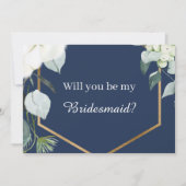 Eucalyptus Cotton Navy Moderne Bridesmaid Vorschla Einladung (Vorderseite)