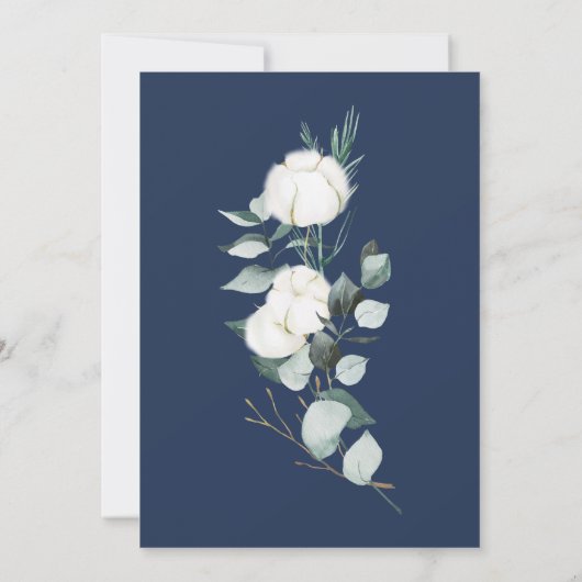 Eucalyptus Cotton Navy Modernes v2 Probe Dinner Einladung (Rückseite)