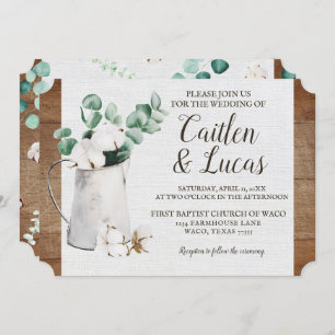 Eucalyptus Cotton Stem Shiplap Bauernhof Hochzeit Einladung