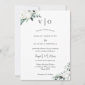 Eucalyptus Cotton | White Modern Monogram Wedding Einladung (Vorderseite)