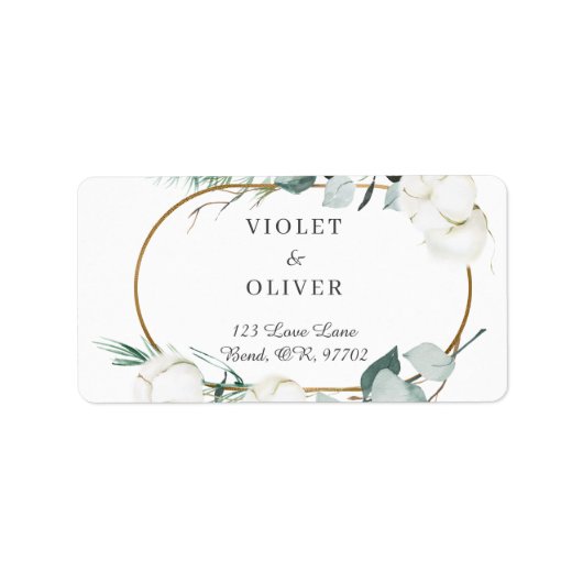 Eucalyptus Cotton | White Modern Wedding Address Adressaufkleber (Vorne)