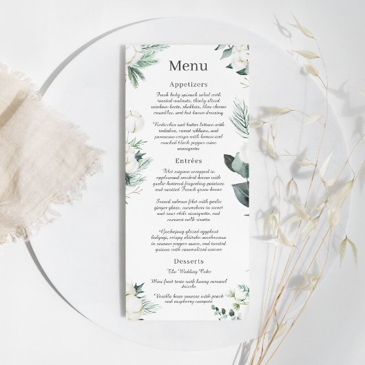 Eucalyptus Cotton | White Modern Wedding Menu Menükarte