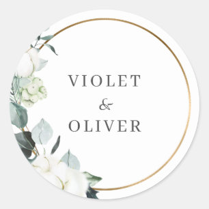 Eucalyptus Cotton White Modern Wedding Runder Aufkleber